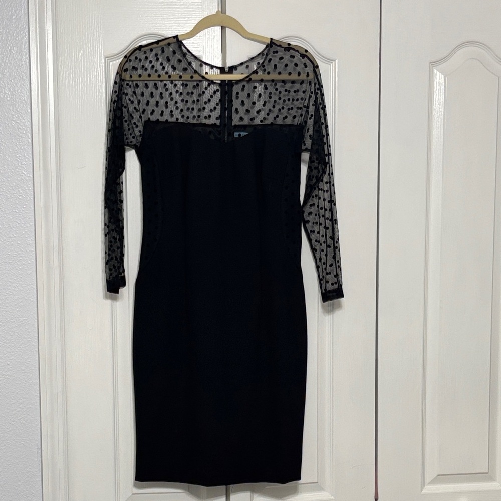 ANTONIO MELANI Black Long-Sleeve Sheer Polka Dot Yoke Dress